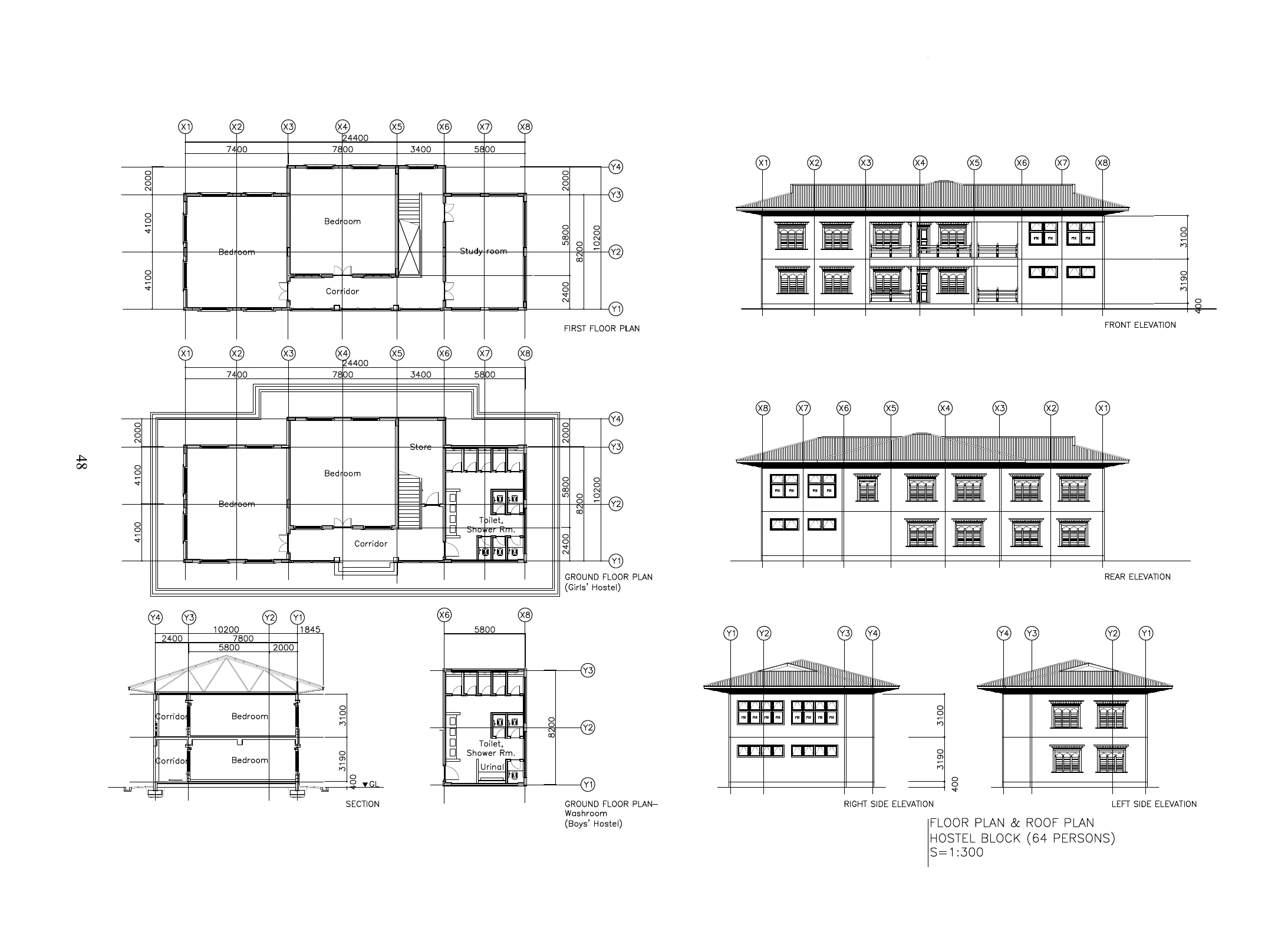 Concept architectural reference showing plans and elevations for proposed student accommodation